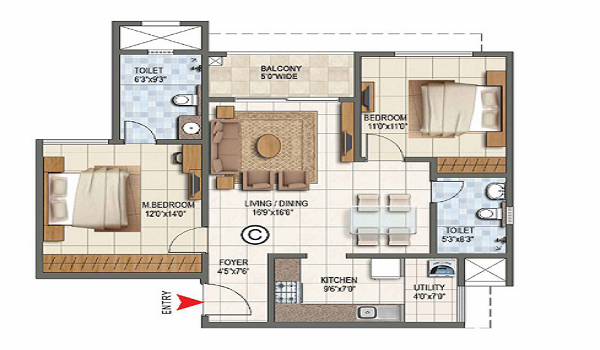Prestige Golden Grove 2 BHK apartment layout used as a pricing reference, Velimela