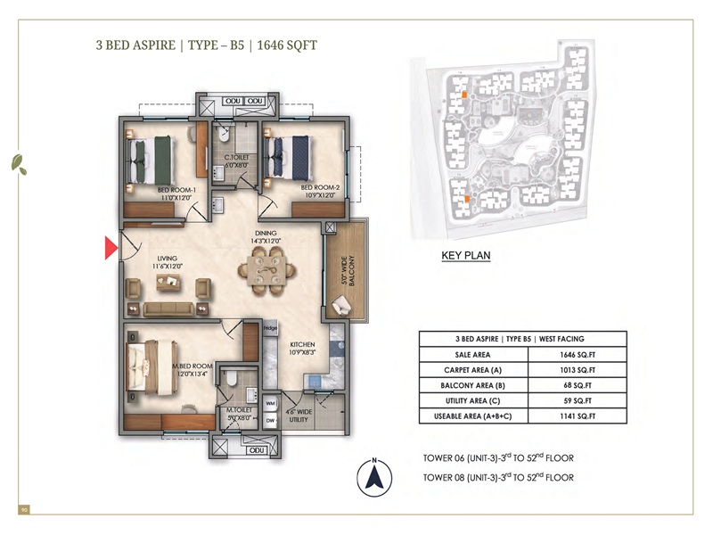 Prestige Golden Grove 3 BHK Floor Plan Prestige Golden Grove 3 BHK 1646 Sq Ft Floor Plan