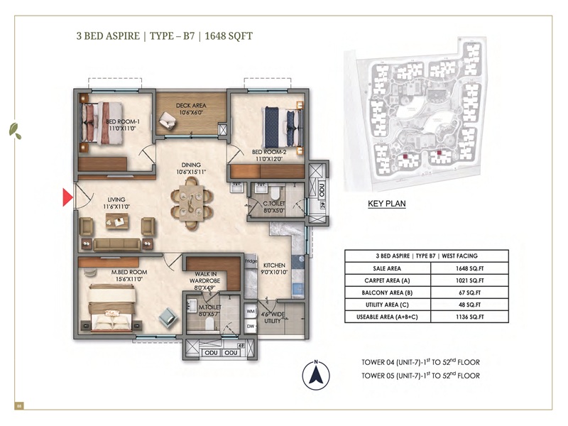 Prestige Golden Grove 3 BHK Floor Plan Prestige Golden Grove 3 BHK 1648 Sq Ft Floor Plan