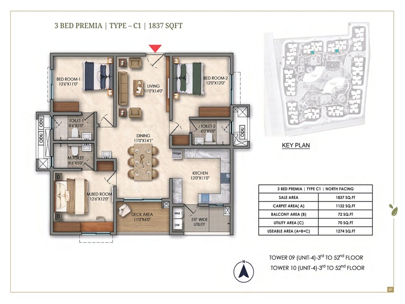 Prestige Golden Grove 3 BHK Floor Plan Prestige Golden Grove 3 BHK 1837 Sq Ft Floor Plan