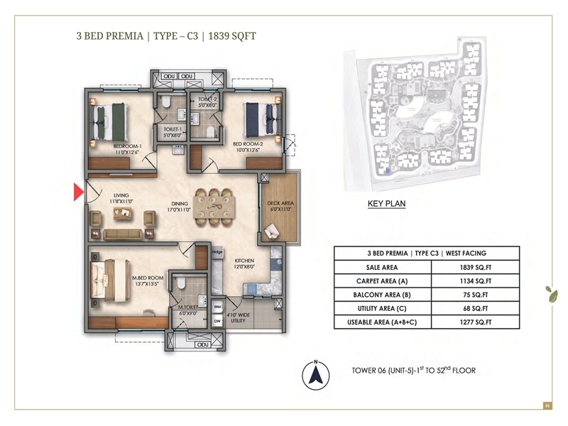 Prestige Golden Grove 3 BHK Floor Plan Prestige Golden Grove 3 BHK 1839 Sq Ft Floor Plan