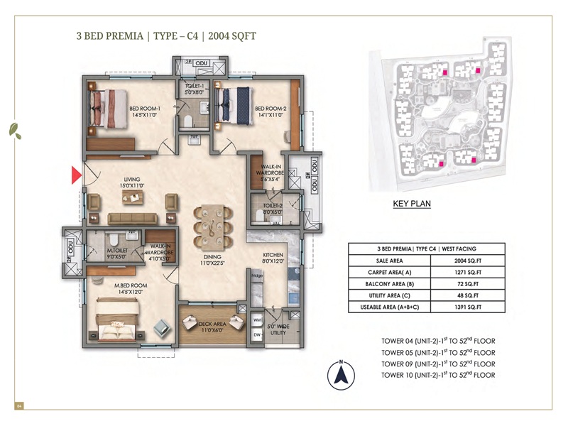 Prestige Golden Grove 3 BHK Floor Plan Prestige Golden Grove 3 BHK 2004 Sq Ft Floor Plan