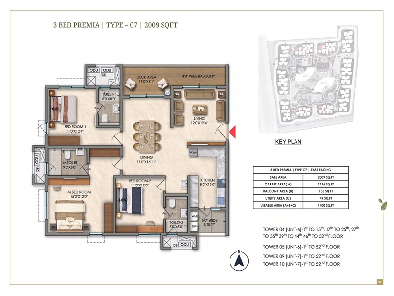 Prestige Golden Grove 3 BHK Floor Plan Prestige Golden Grove 3 BHK 2009 Sq Ft Floor Plan