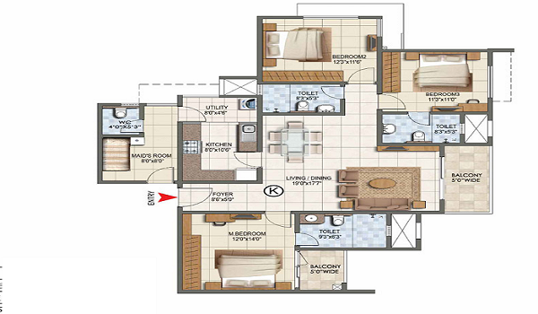 Prestige Golden Grove 3 BHK floor plan, 1,516–2,462 sq. ft.