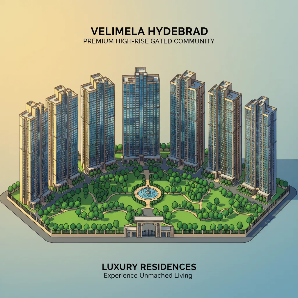 Modern luxury residential apartment towers in Velimela Hyderabad with lush green central park
