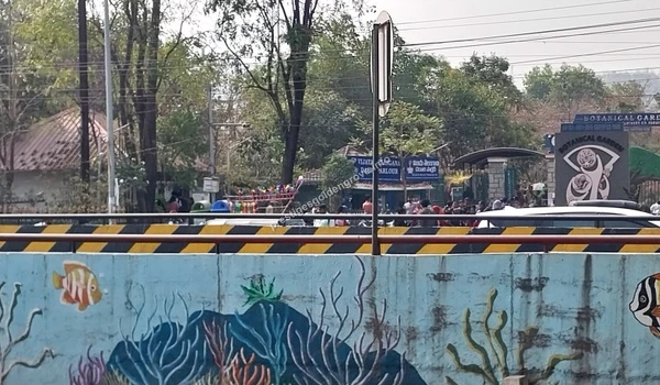 Botanical Garden Mural View of the Botanical Garden near Prestige Golden Grove in Bangalore, featuring a colorful fish mural on the underpass wall