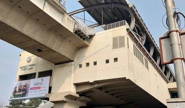Miyapur Station View External architectural view of the Miyapur Metro Station showcasing the modern transit hub near Prestige Golden Grove