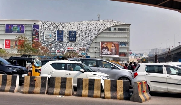 The expansive facade of Sarath City Capital Mall on Gachibowli-Miyapur Road, a premier shopping and entertainment destination near Prestige Golden Grove