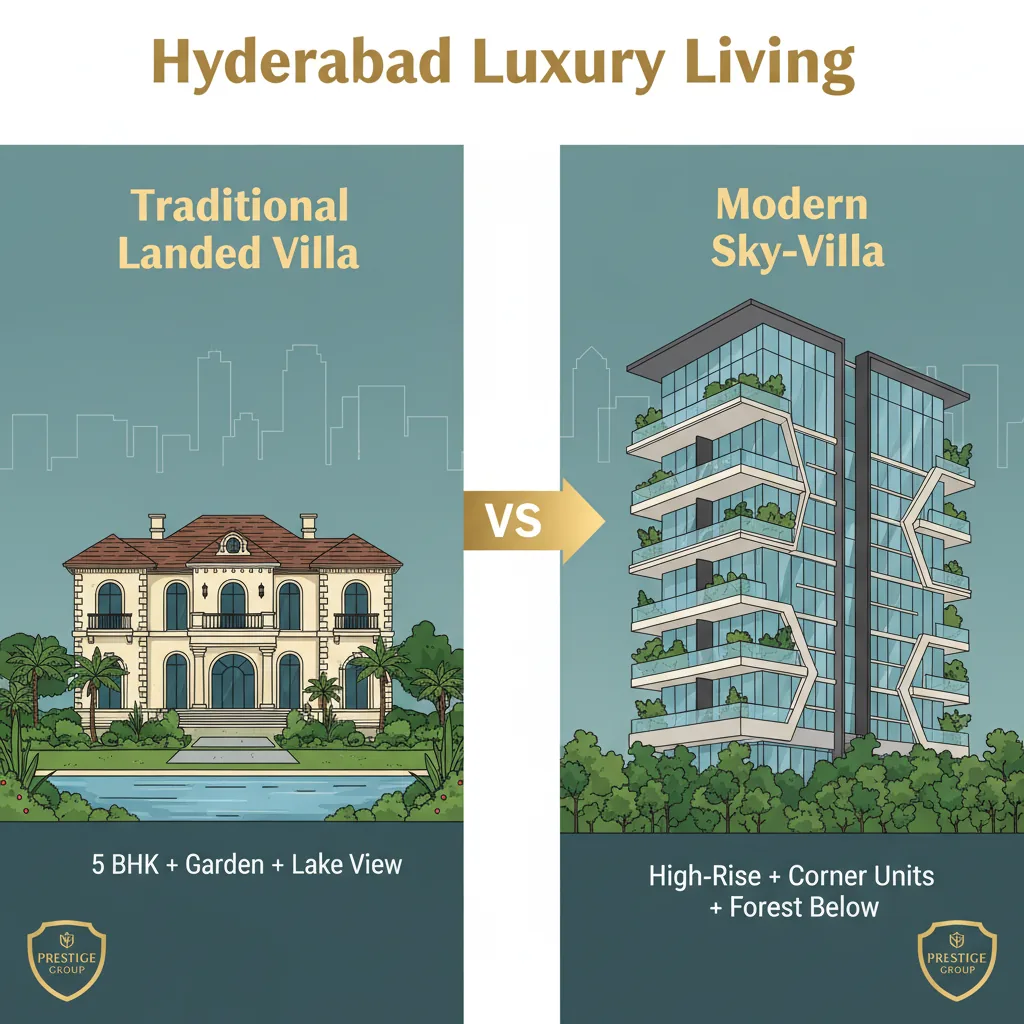 Best Gated Community Villas in Hyderabad Comparison of Prestige Bellagio traditional villas and Golden Grove Sky-Villas in Hyderabad