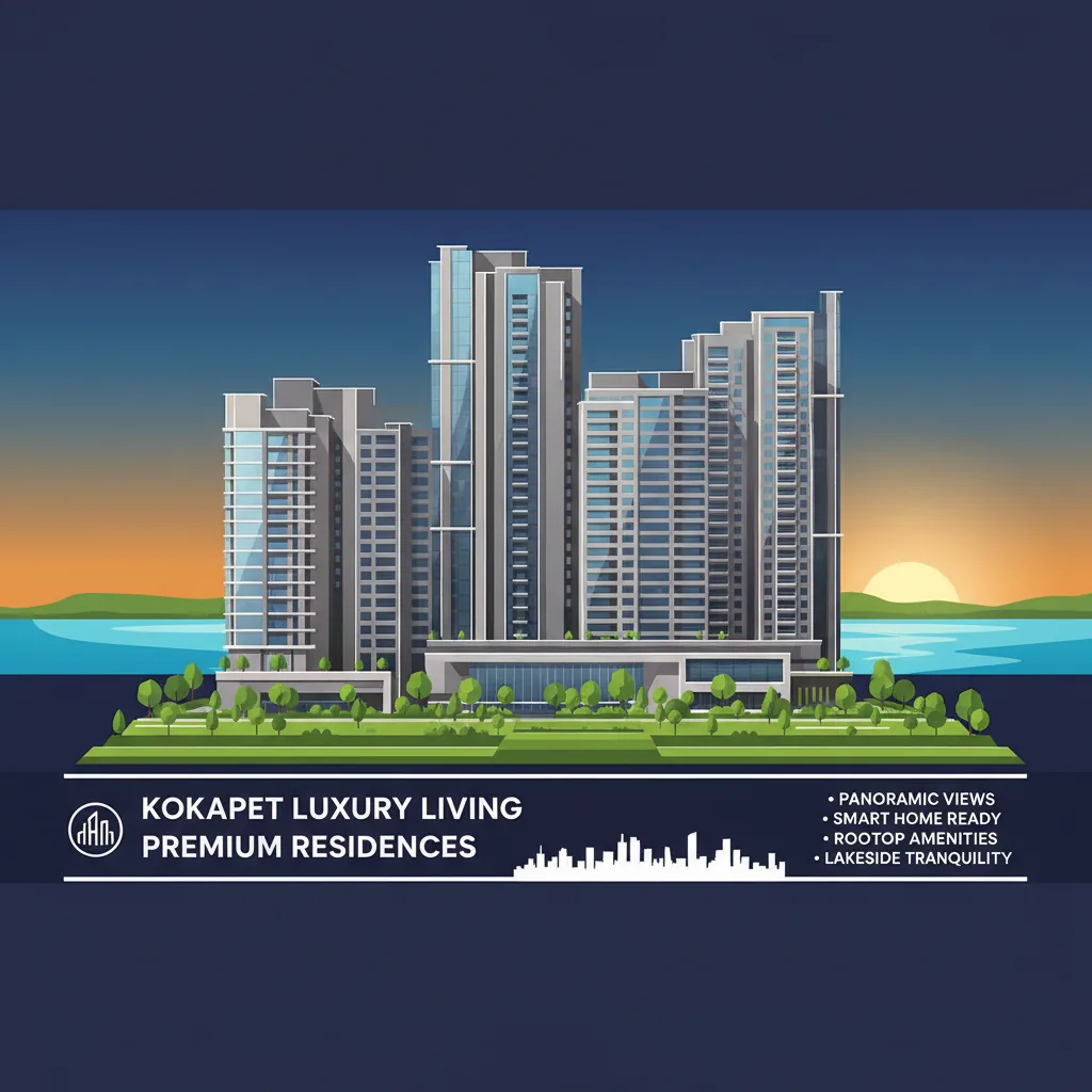 New Apartments in Kokapet Hyderabad New Apartments in Kokapet Hyderabad - Modern luxury high-rise residential towers with Osman Sagar lake view