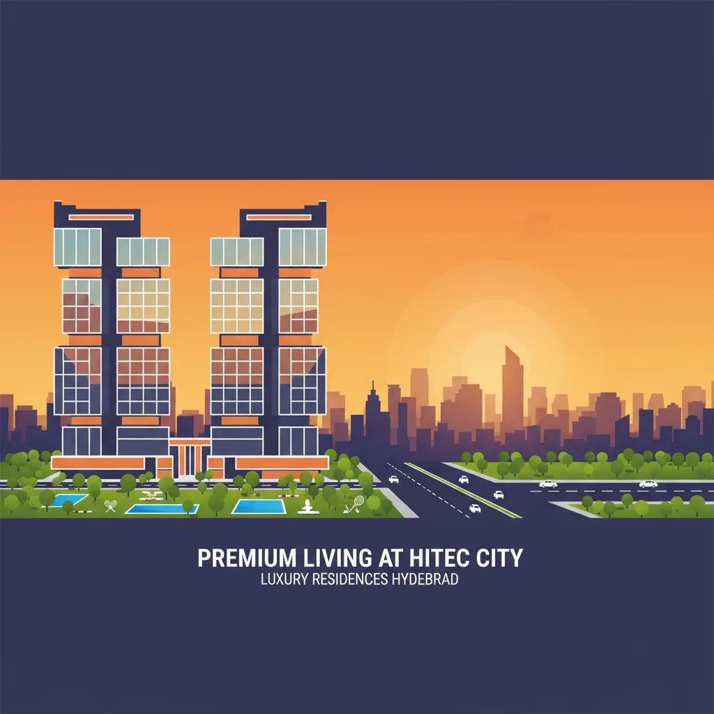 New Projects in HITEC City Hyderabad Modern luxury high-rise residential towers at sunset with HITEC City Hyderabad skyline