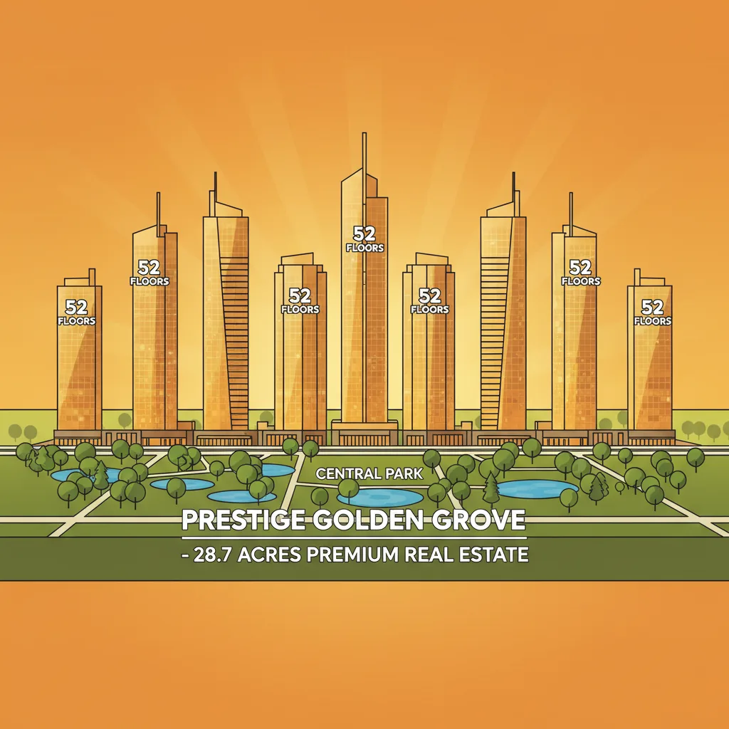 Prestige Golden Grove luxury high-rise towers in Tellapur at sunset showcasing 10 iconic skyscrapers