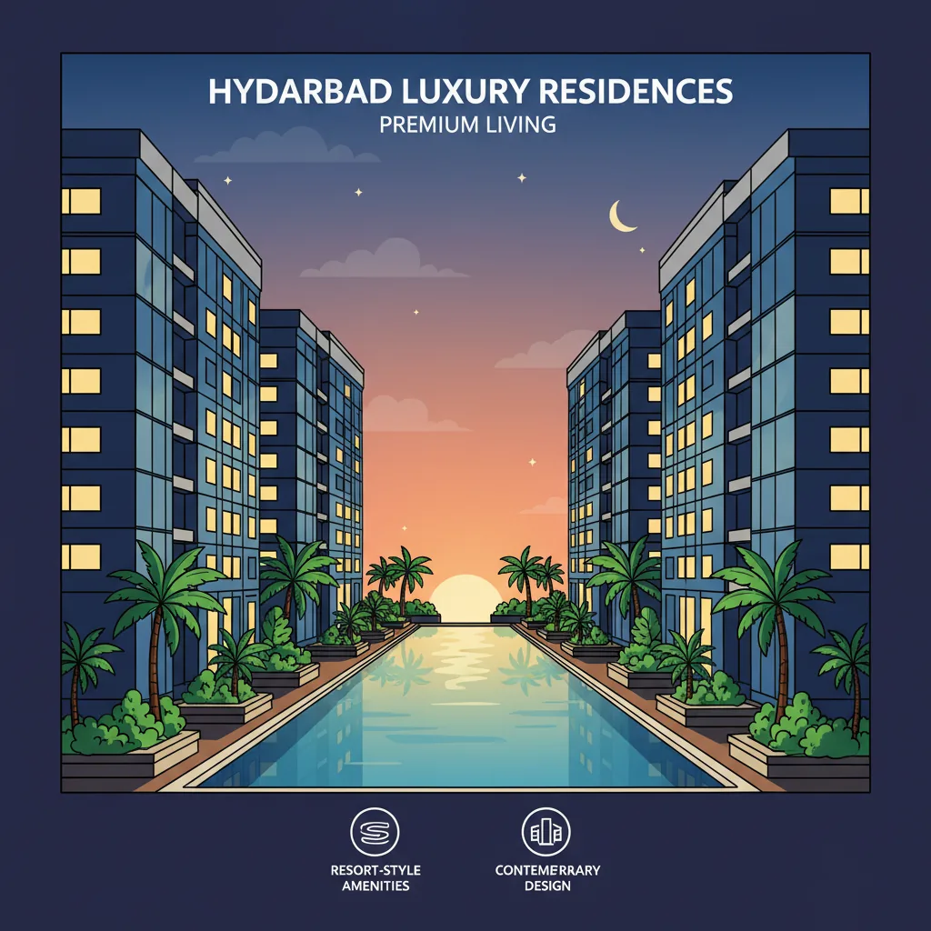 Prestige Apartments in Hyderabad Modern luxury Prestige apartment complex in Hyderabad with contemporary architecture, glass facades, and lush landscaping