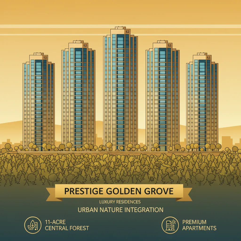 Prestige Golden Grove luxury residential towers with forest landscape in Tellapur