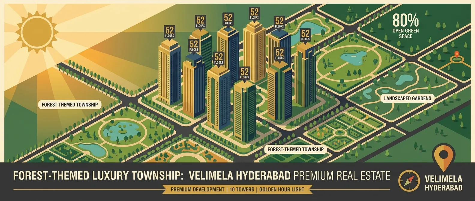 Luxury residential towers at Prestige Golden Grove in Velimela surrounded by green parks