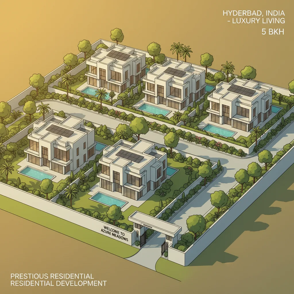 Prestige Villas Hyderabad Luxury villa community aerial view of modern 5 BHK villas with private gardens and gated community entrance in Hyderabad