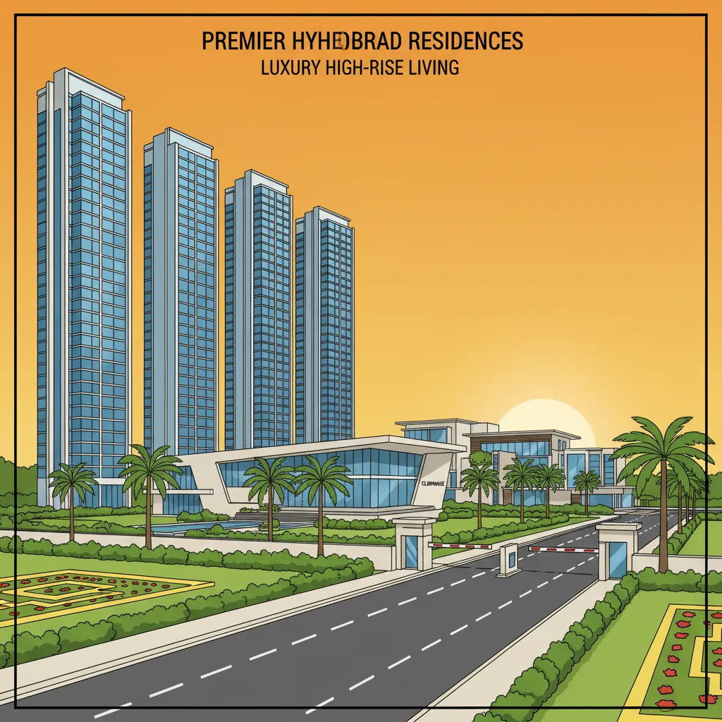 Ultra Luxury Apartments in Hyderabad Modern luxury high-rise residential towers in Hyderabad with lush green landscaping and contemporary architecture